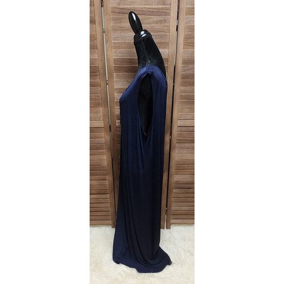 Vintage 90s All That Jazz Dress Plus Size 2X Navy Blue Sleeveless Stretch Maxi - Picture 5 of 7